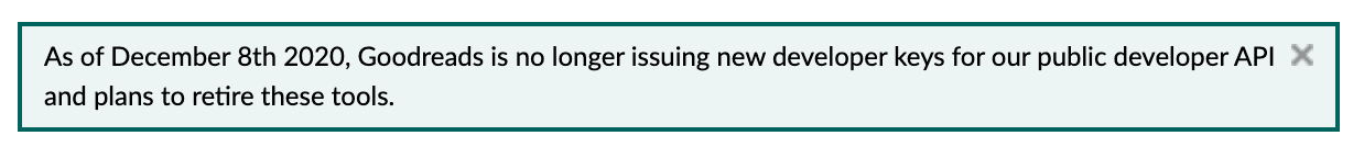 Deprecation notice on Goodreads API documentation